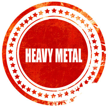 heavy metal music, grunge red rubber stamp on a solid white back