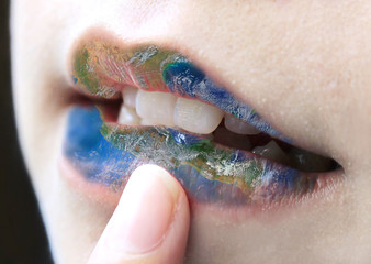lips with world map, including elements furnished by NASA