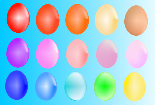 Vector Easter Eggs Collection - White, Green, Yellow, Orange, Red, Blue, Purple