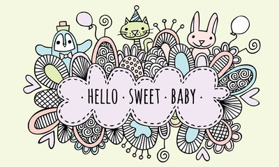Hello Sweet Baby Hand Drawn Doodle Vector Lineart