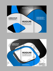 Tri-fold business brochure template, two-sided template design, mock-up cover in blue colors
