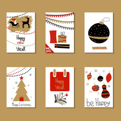 Set of greeting cards. Congratulations on Christmas and New Year