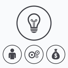 Business signs. Human and lamp bulb idea icons.