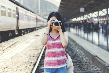Fototapeta premium Girl Adventure Hangout Traveling Holiday Photography Concept