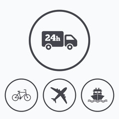 Cargo truck, shipping, bicycle. Delivery service