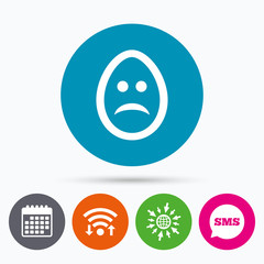 Sad egg face sign icon. Sadness symbol.