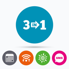 Three in one sign icon. 3 in 1 symbol with arrow