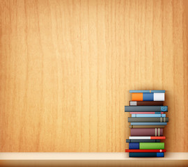 books on wooden shelf