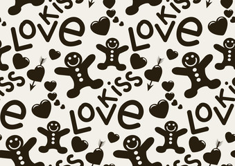 abstract pattern, text, love, kiss, heart with arrow, vector image