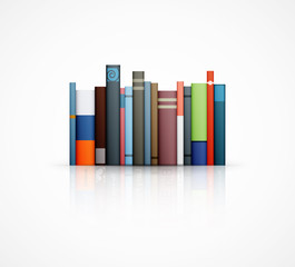 row of books on white background