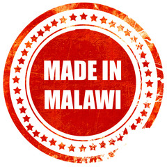 Made in malawi, grunge red rubber stamp on a solid white backgro