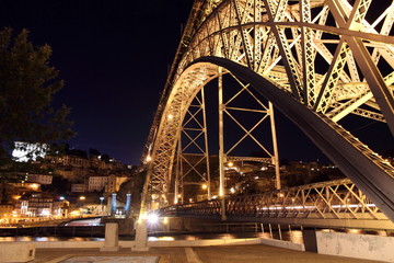 Porto cityscape Portugal Dom Luis I bridge by night