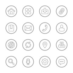 gray line web icon set with circle frame for web design, user interface (UI), infographic and mobile application (apps)