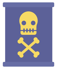 Barrel with skull and bones.