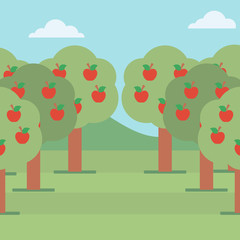 Background of  trees with red apples.