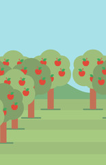 Background of  trees with red apples.