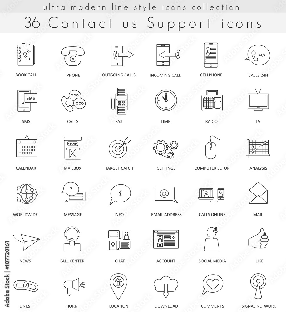 Aufkleber vector contact us support ultra modern outline line icons for web and apps.