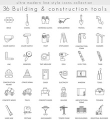 Fototapeta premium Vector Building Construction ultra modern outline line icons for web and apps.