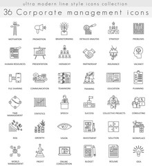 Vector Corporate managment ultra modern outline line icons for web and apps.