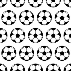 Soccer ball, black and white seamless pattern. Sports background. Vector 