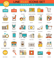 Vector Shopping flat line icon set. Modern elegant style design  for web.
