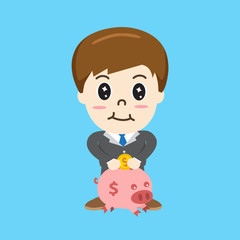 Saving money, businessman character - vector illustration