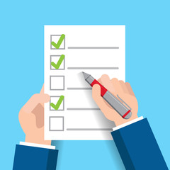 Hand filling checklist, mark - vector illustration