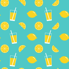 lemon and lemonade seamless pattern background - obrazy, fototapety, plakaty