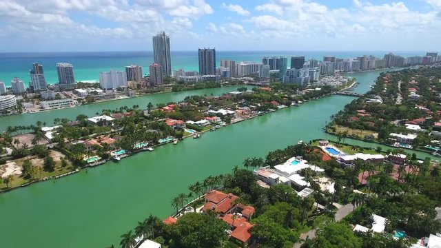 Aerial drone video of Allison Island Miami Beach