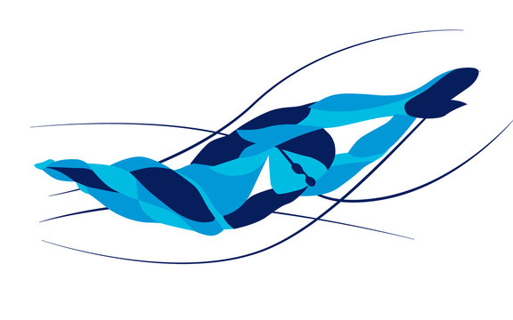 Trendy stylized illustration movement, freestyle swimmer silhouette, line vector silhouette  swimming