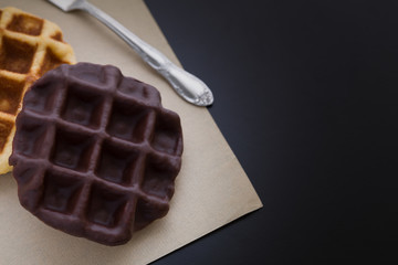 Chocolate Waffle on Black Background