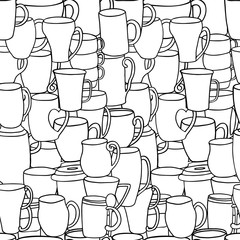  Seamless pattern of tea and coffee cups.