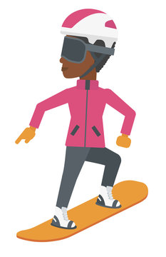 Young woman snowboarding.