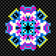 beautiful mandala of pixels on a black background