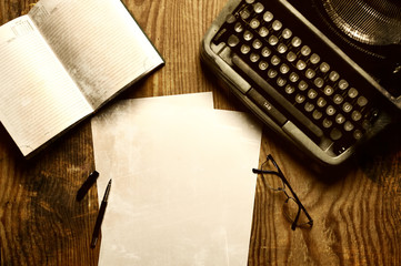 writer desktop with typewriter retro