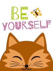 Little funny fox. Motivating card - enjoy every moment. Vector illustration.