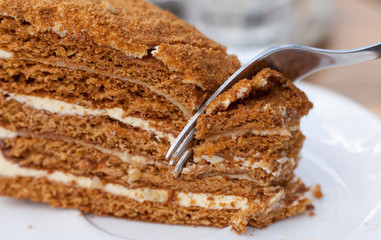 Beautiful close-up of honey cake