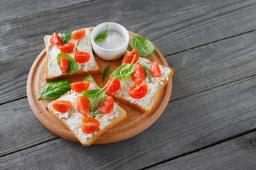 Tomato and cheese bruschetta