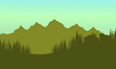 Silhouette of house in mountain