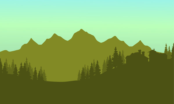 Silhouette of house in mountain