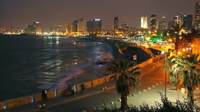 Tel Aviv, Israel. After sunset view from Jaffa. Time lapse. UHD, 4K