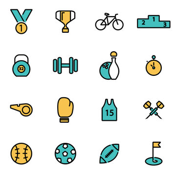 Trendy flat line icon pack for designers and developers. Vector line sport icon set, sport icon object, sport icon picture, sport image - stock vector