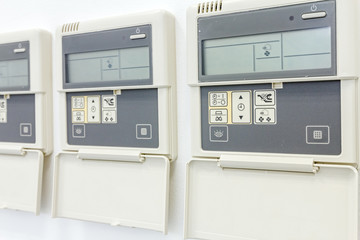 Modern digital electronic thermostat, climate control system.