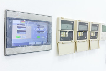 Modern digital electronic thermostat, climate control system.