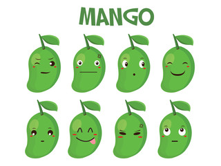 Mango Cartoon Character with Different Expressions. Isolated Vector.