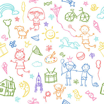 Painted by hand in doodle style seamless pattern.