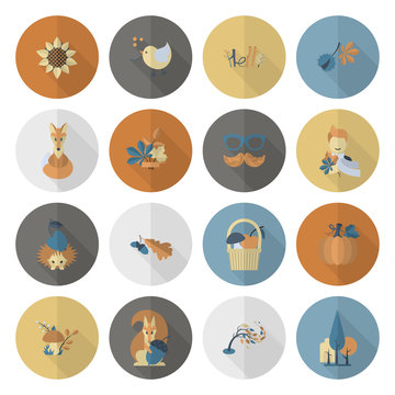 Set of Flat Autumn Icons