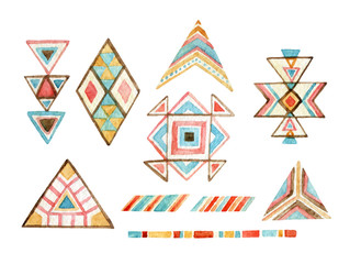 Watercolor tribal elements set for ethnic design