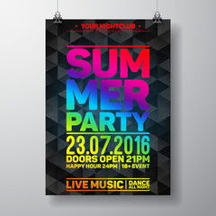 Vector Summer Beach Party Flyer Design with typographic elements on dark triangle background.
