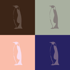 Penguins colorful symbols. Birds from Antarctica. Four birds isolated on a colorful backdrops. Flat Design. Digital vector illustration.
